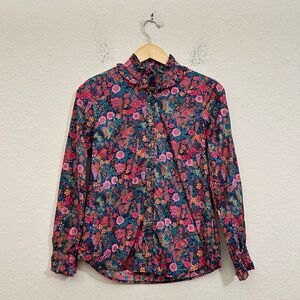 J.CREW Liberty Fabric Ciara Blouse Multicolor Floral Ruffle Neck LS